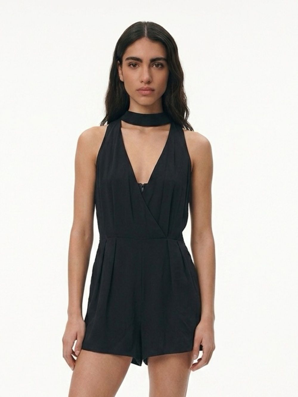REDBERRY FASHION | Wrap Front Plunge Romper Black Shorts Back Cutout Women’s L